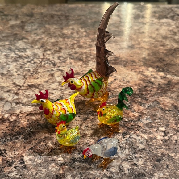 Colorful Glass Rooster and Chick Figurines - Picture 7 of 7